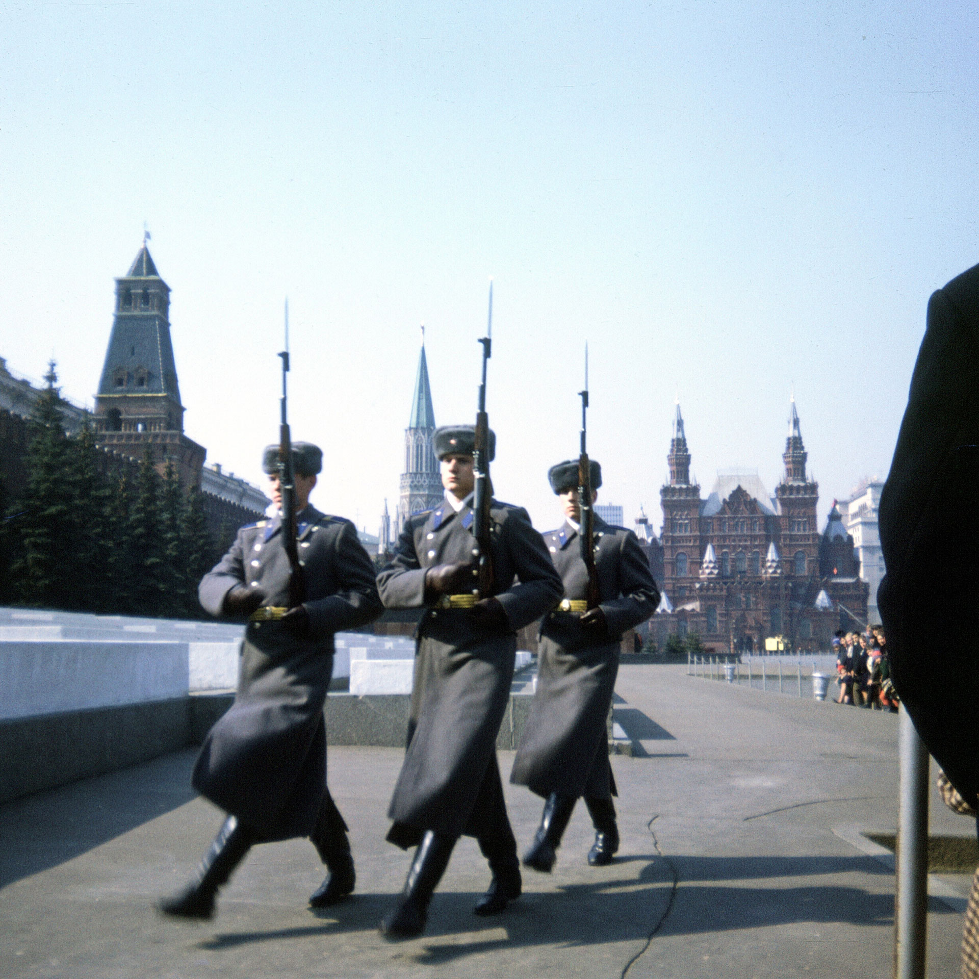 Kremlin regimental guards of honour at the Lenin Mausoleum on Red Square